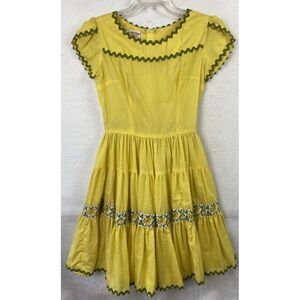 Western Dress Rockabilly Swing Dance Vintage 60s Kate Shorer Yellow Rare Sz‎ XS
